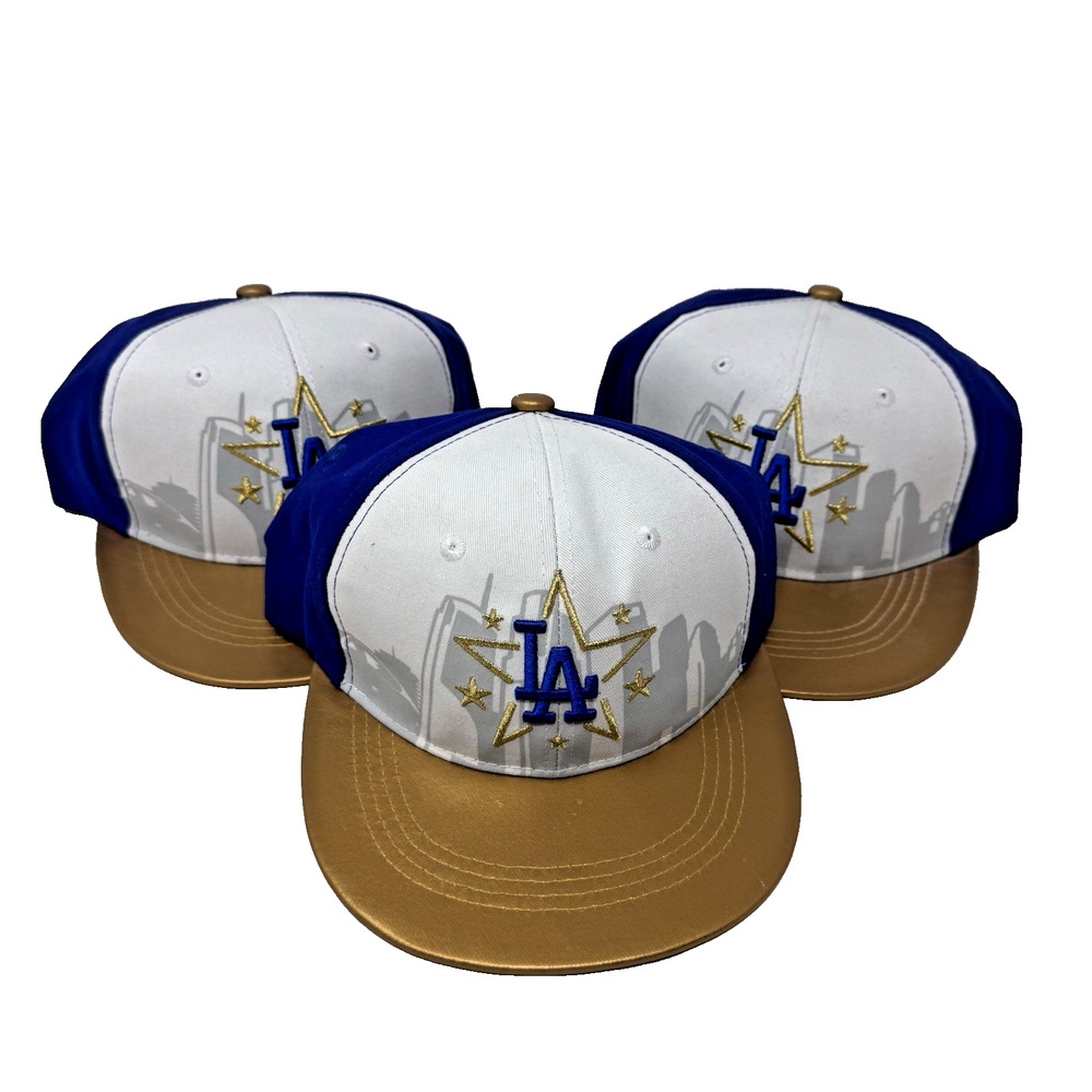 Lot of 3 LA Los Angeles Dodgers Stadium Giveaway QCells SnapBack Gold Brim Star